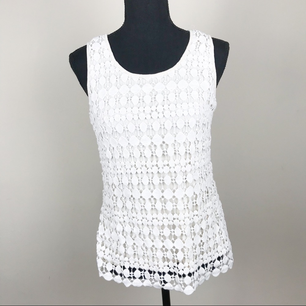 3/$15 Solitaire White Boho Crochet Tank Top M